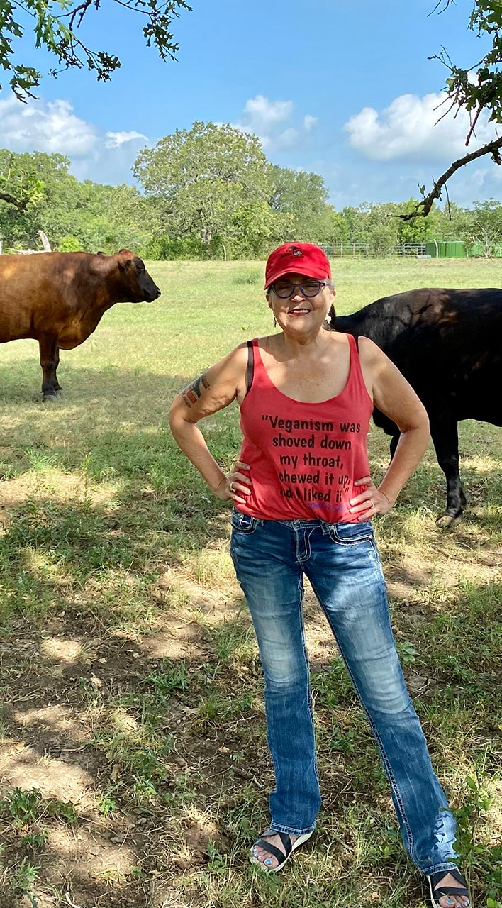 Renee-Veganism-Shirt Renee wearing red veganism tank top