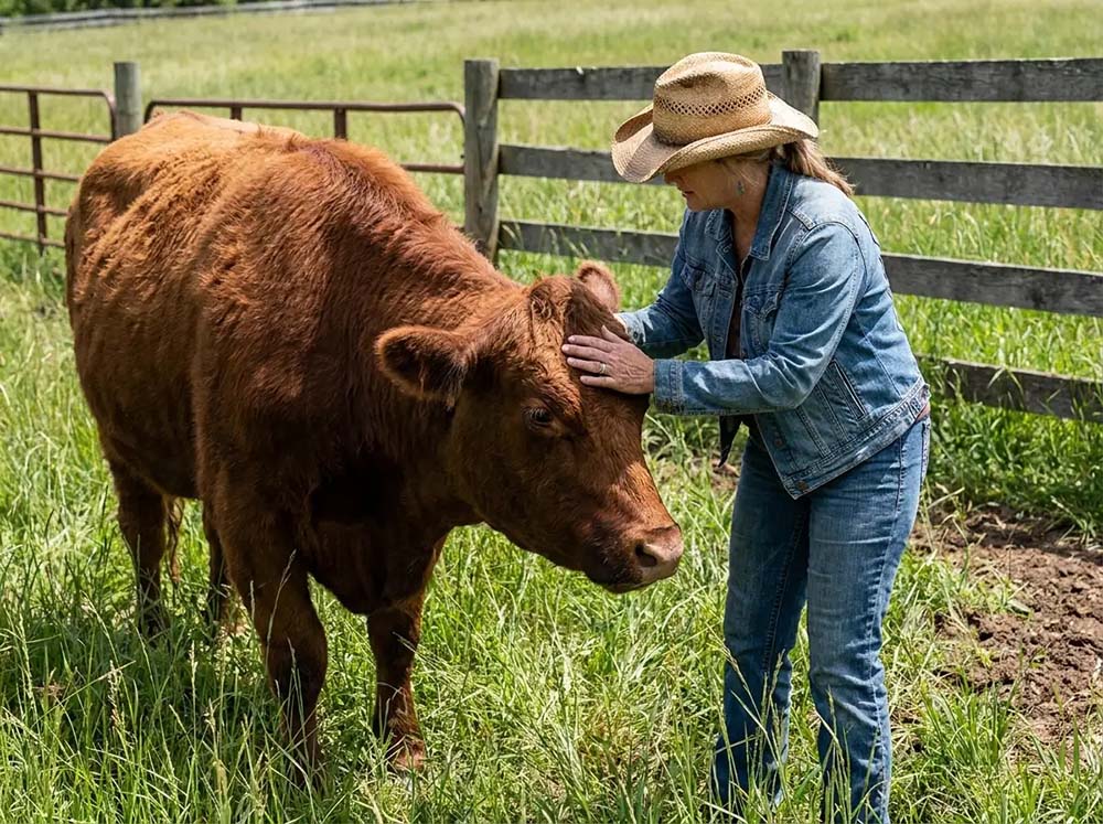 rowdy-girl-illustration Woman petting cow